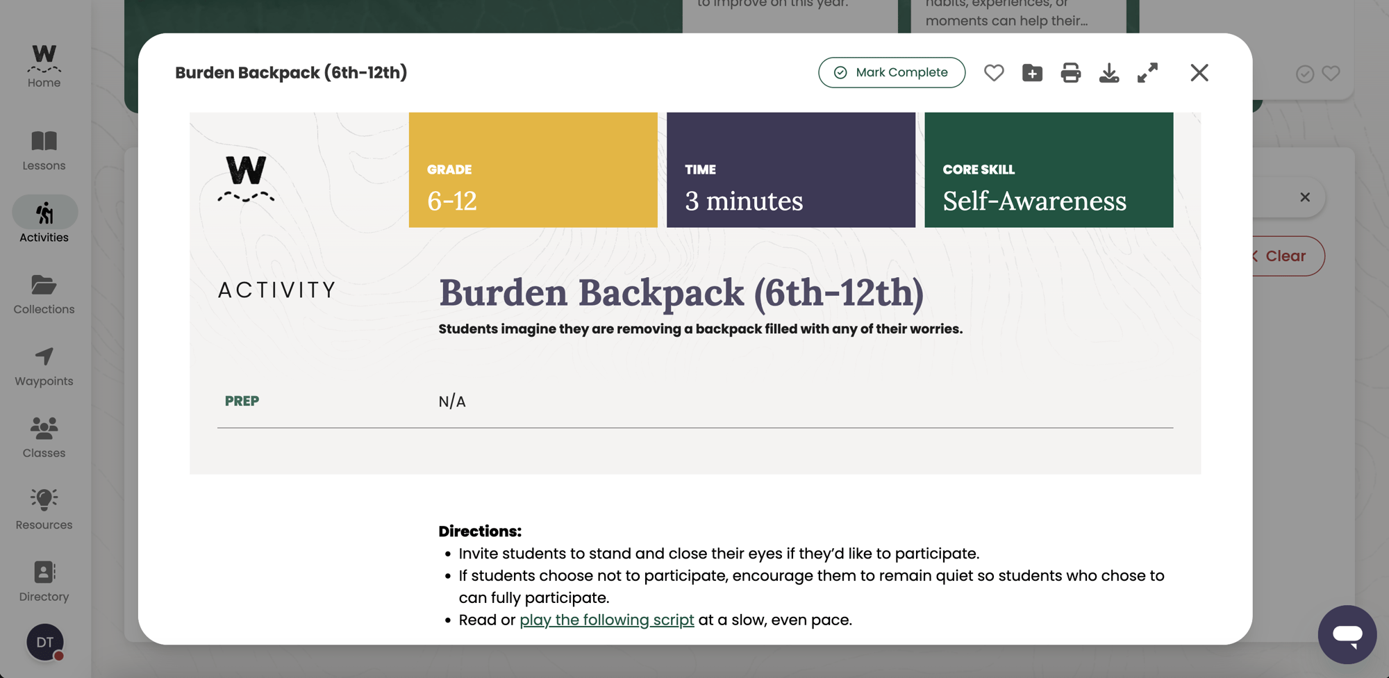 Burden Backpack Activity for Belonging